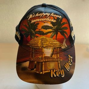 Key West E & M baseball hat cap black Velcro strap happy hour os